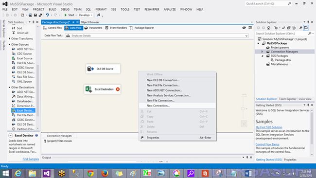 Destination to Data flow window